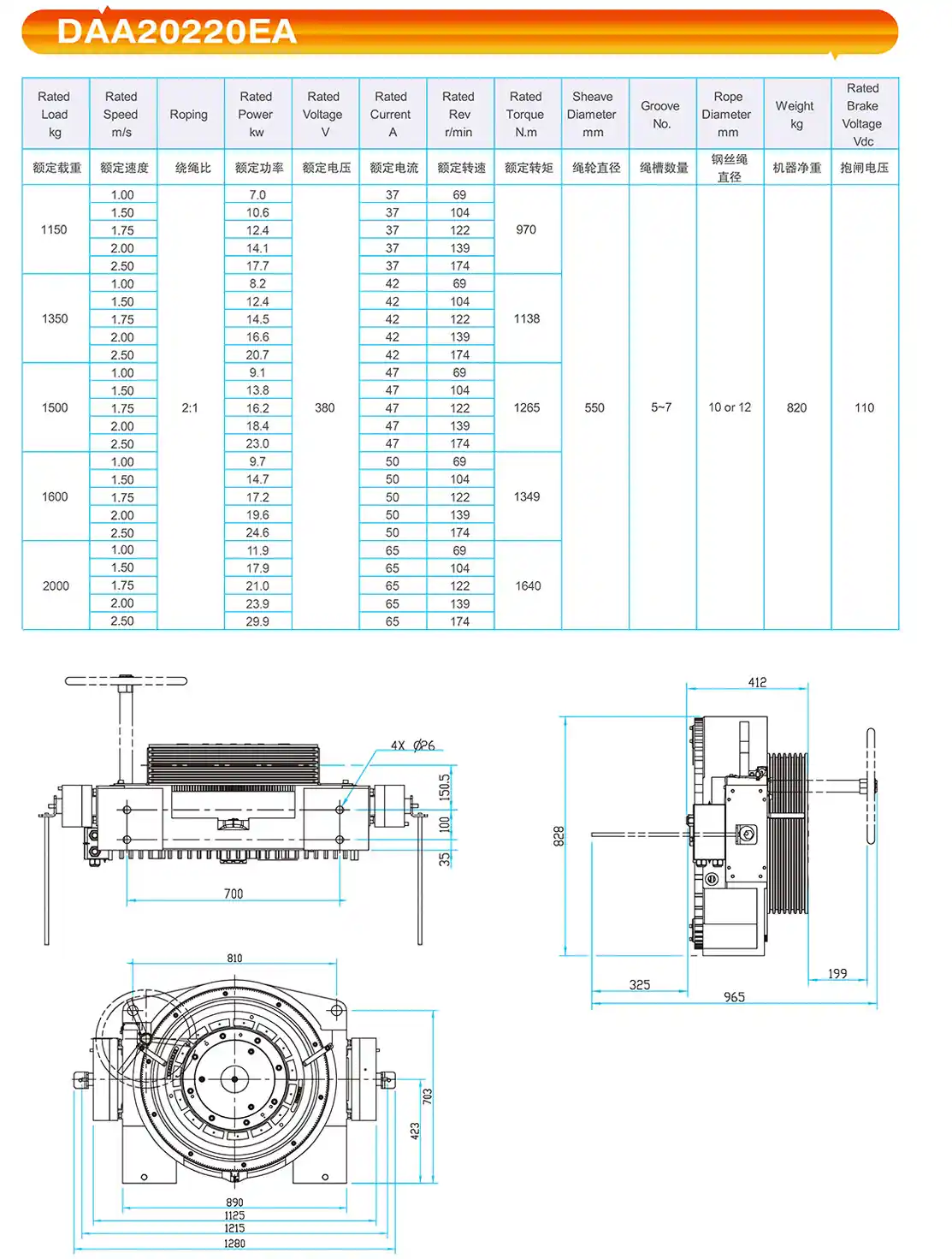 OTIS Tractionmachine srawings and parameters